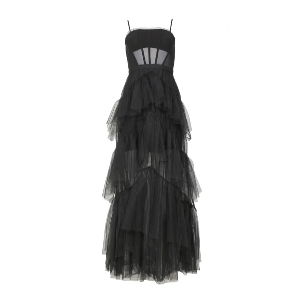 BCBG- Oly Tiered Ruffle Tulle Evening Gown